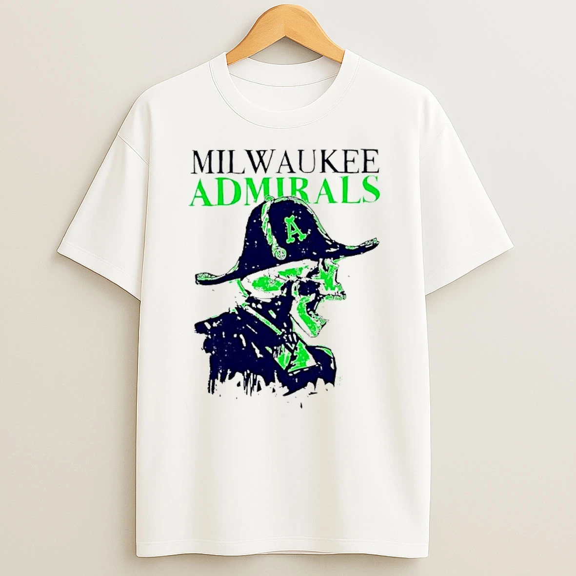 Rtl Screaming Skeleton Wearing Admiral Hat Milwaukee Admirals T Shirt