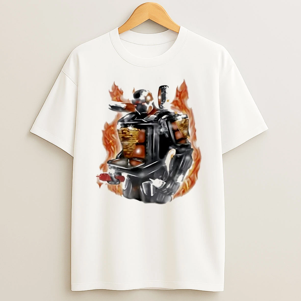 Shawarma Man Flame 90s Airbrush T Shirt