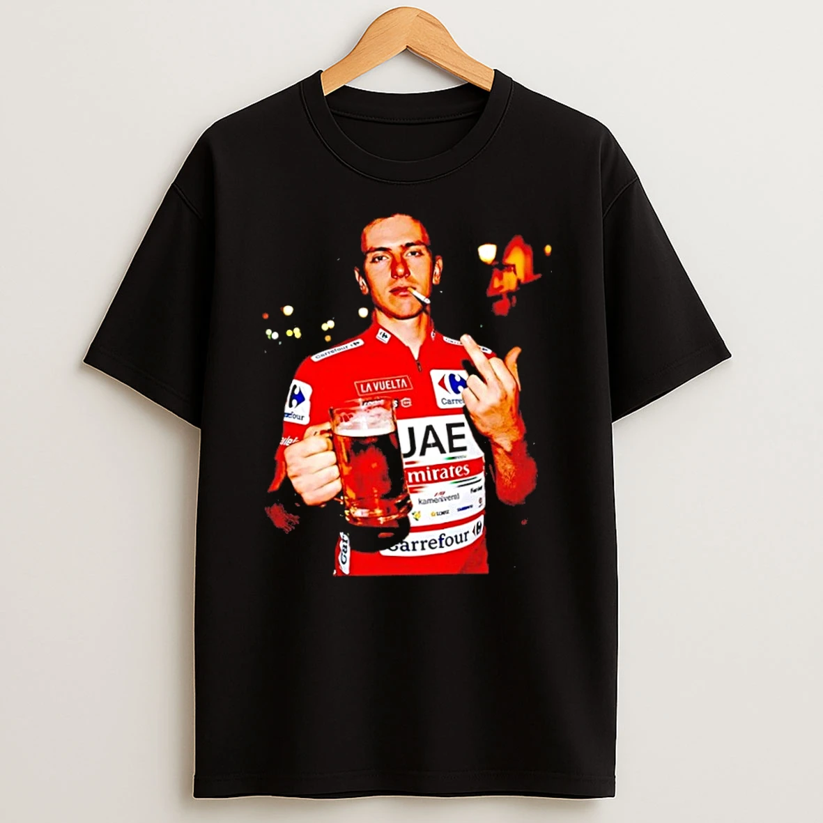 Tadej Pogacar Chasing The Red Jersey Back To Spain Smoking Trophy Middlge Finger T Shirt