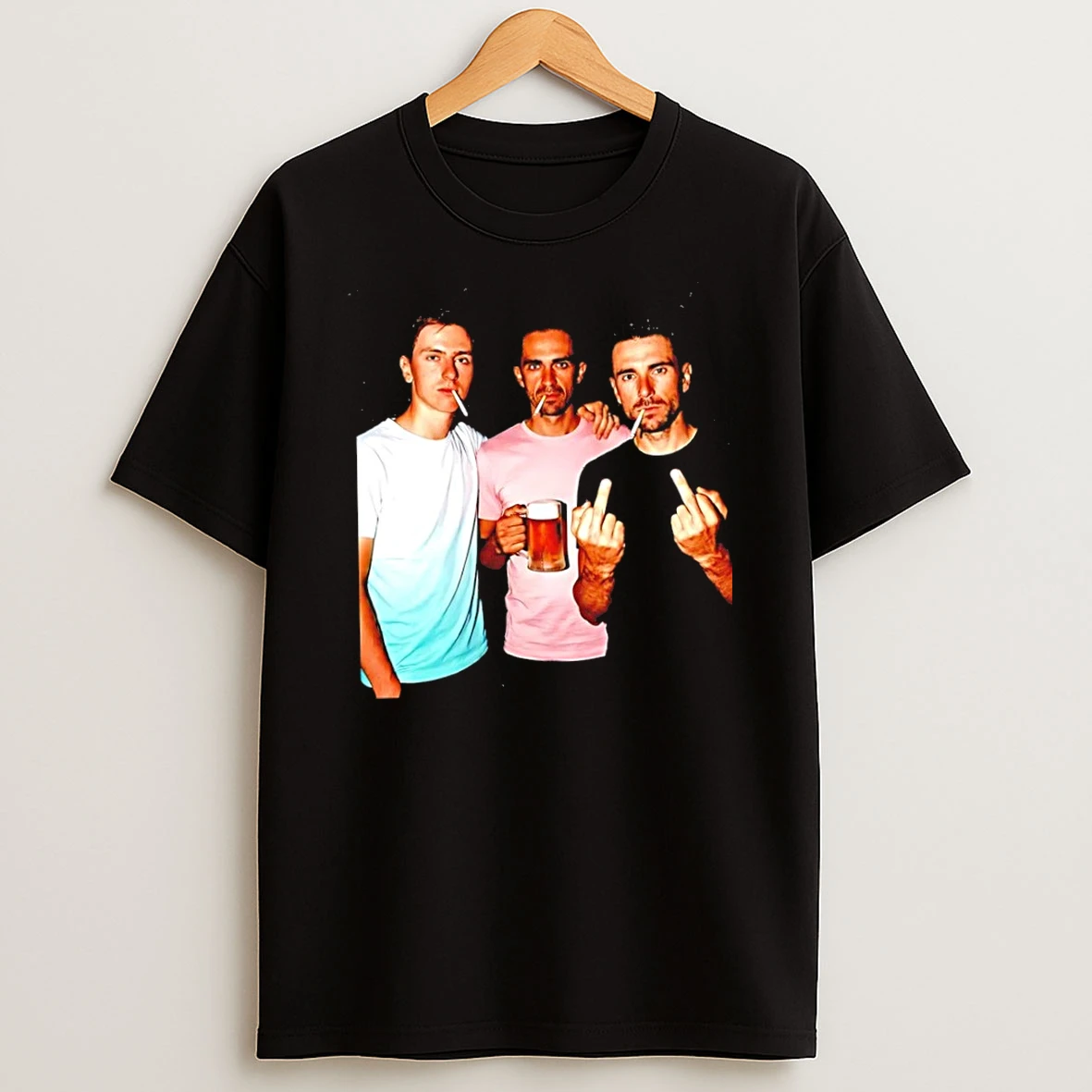 Tadej Pogacar Primo Roglic And Alberto Contador Middle Finger Smoking Beer T Shirt