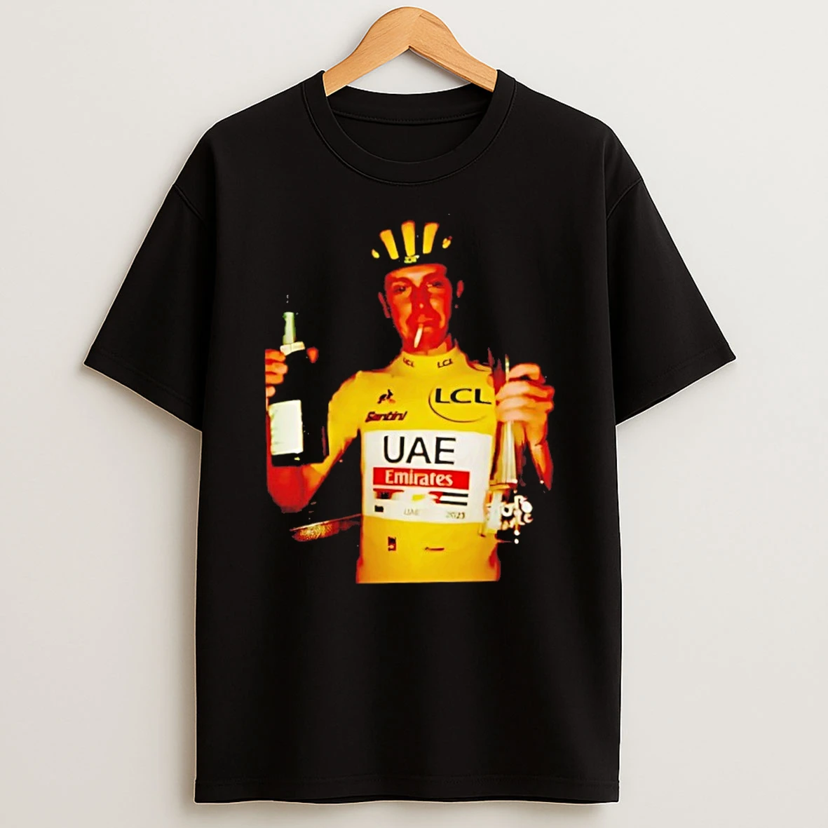 Tadej Pogacar Celebrating 2025 Champion Smoking Beer Middle Finger T Shirt