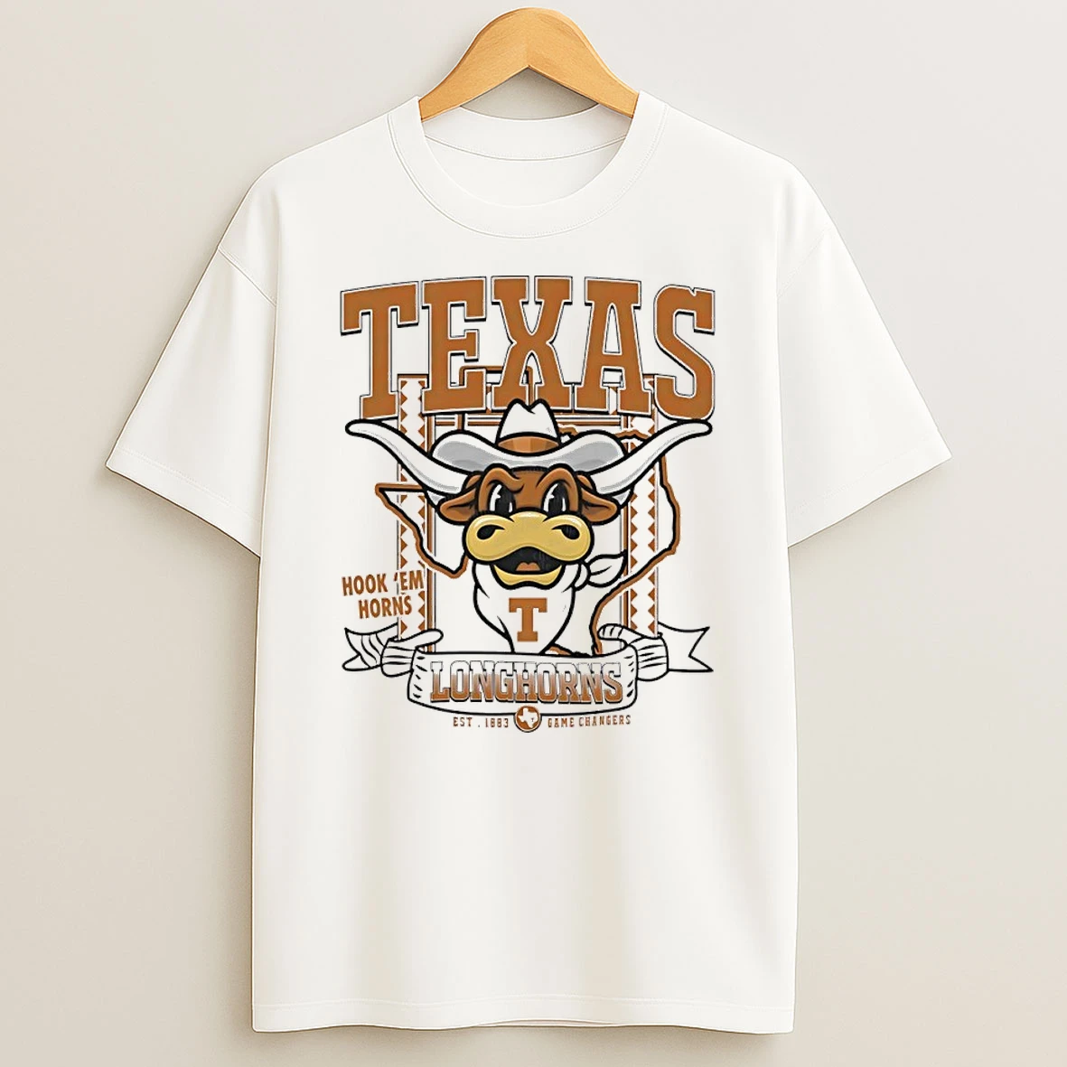 Texas Longhorns Hook Em Horns Est 1883 Mascot T Shirt