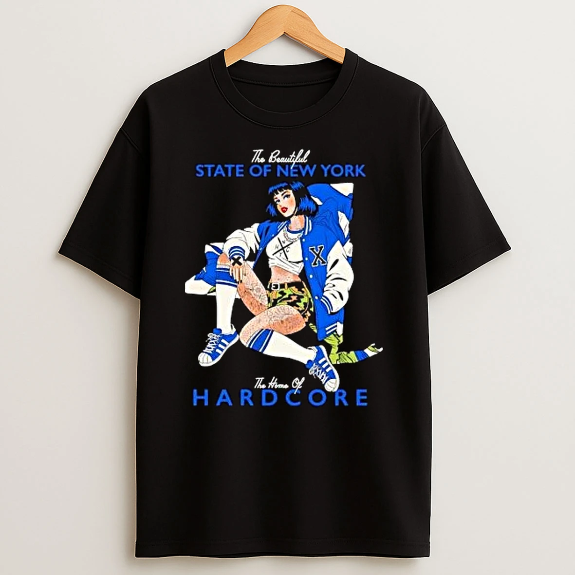 The Beautiful State Of New York The Home Of Hardcore Girl Varsity Jacket T Shirt