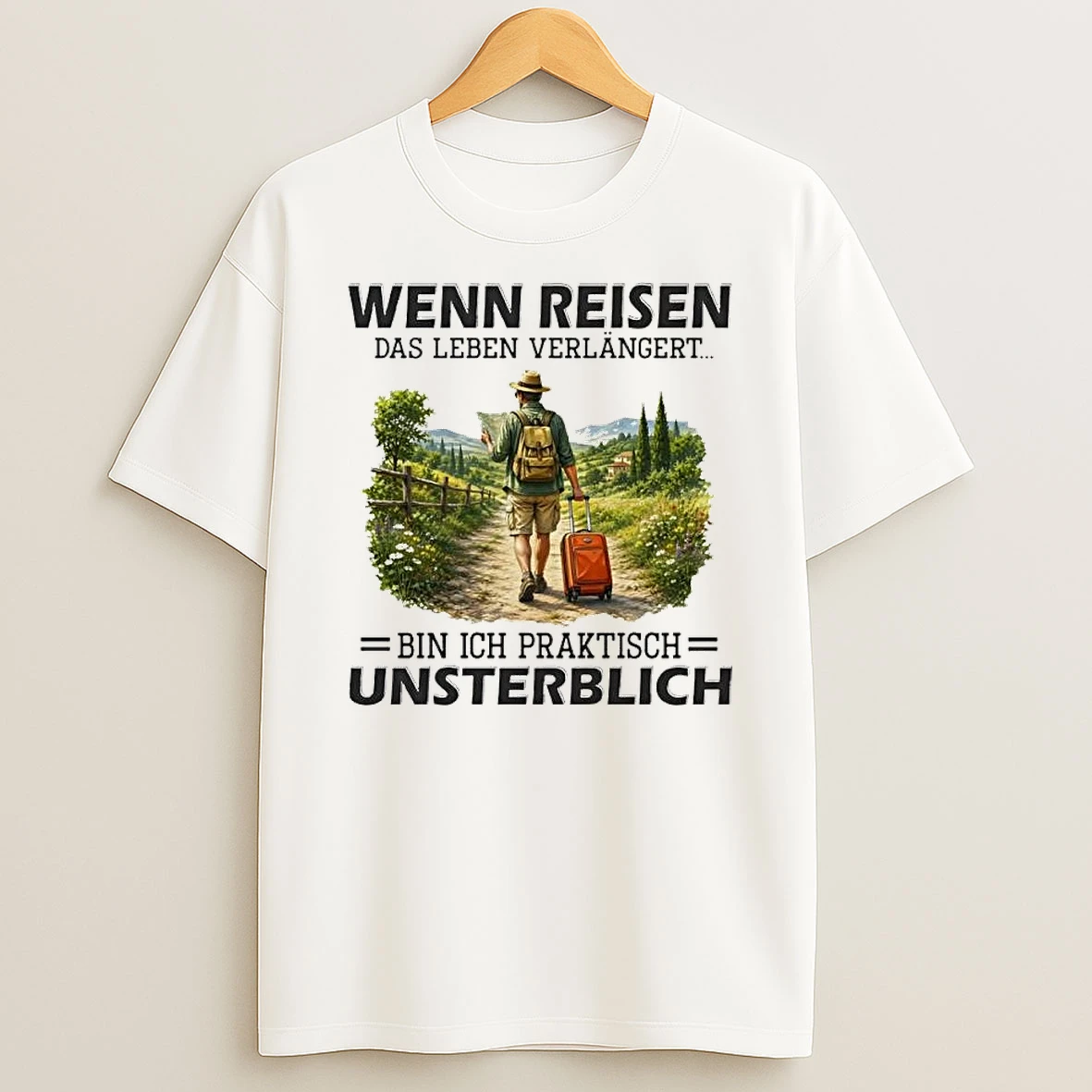 Travel Enthusiast Man Walking Through Rural Landscape Wenn Reisen Das Leben Verlangert Bin Ich Praktisch Unsterblic