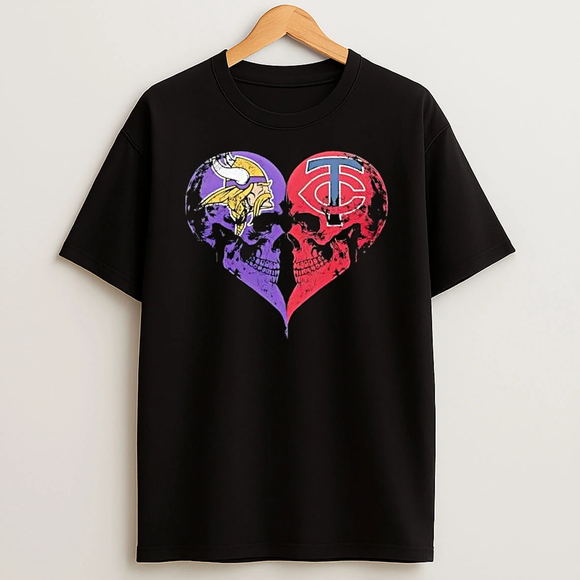 Vikings And Twins Skull Heart T Shirt