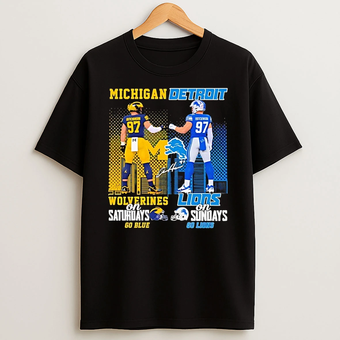 Classic Aidan Hutchinson Michigan Wolverines On Saturdays Detroit Lions On Sundays T Shirt