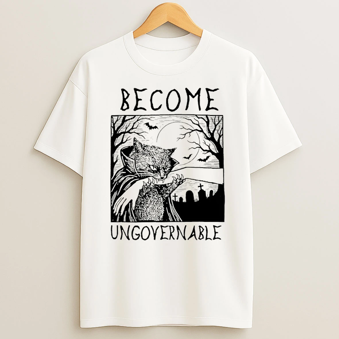 Classic Cat Vampire Halloween Art Become Ungovernable T Shirt