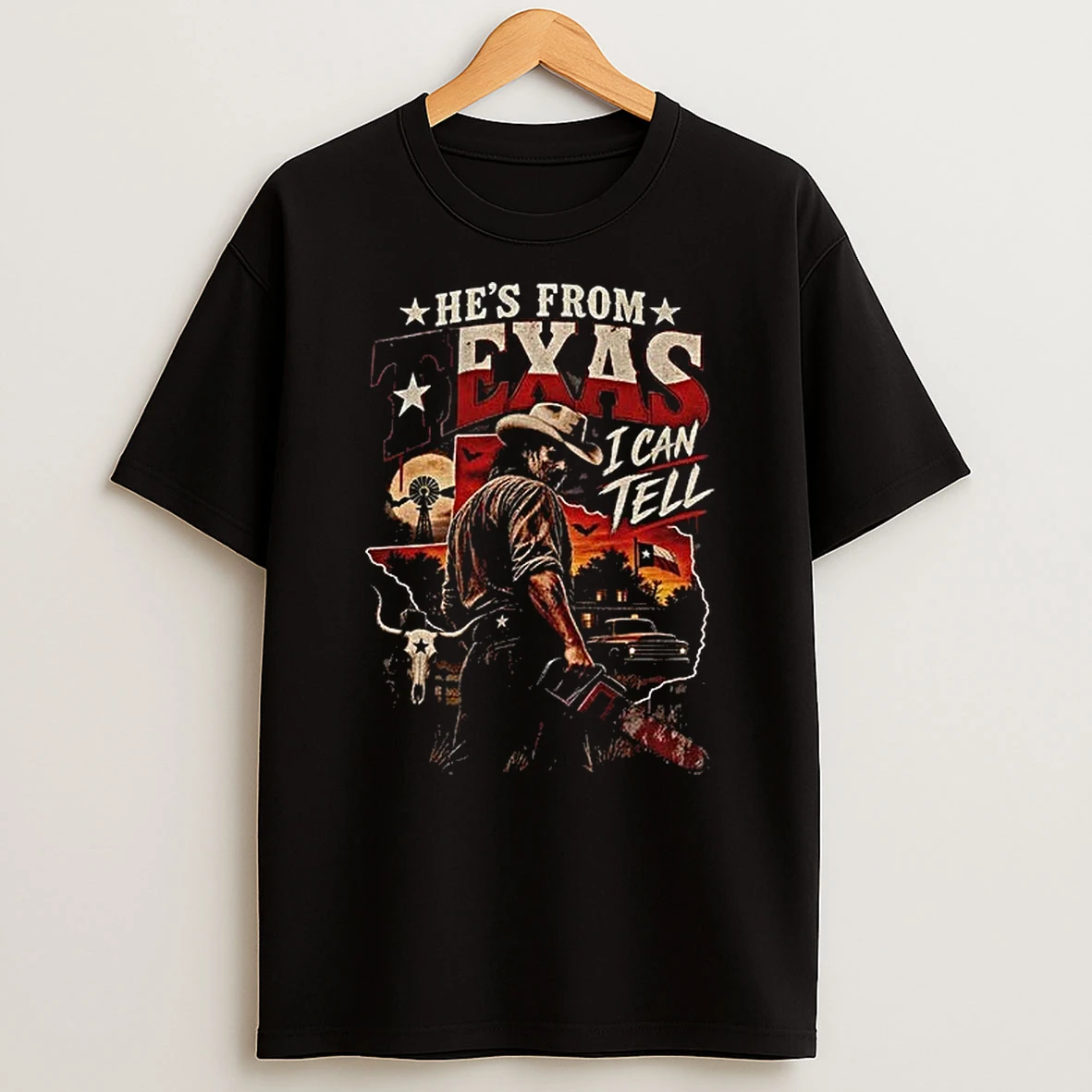 Classic Hes From Texas I Can Tell Texas Horror Halloween Western T Shirt