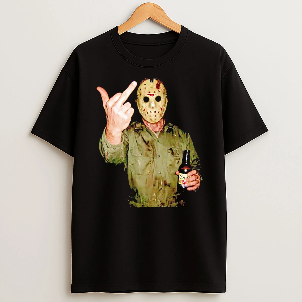 Classic Jason Voorhees Friday The 13th Middle Finger Smoking And Beer Halloween T Shirt