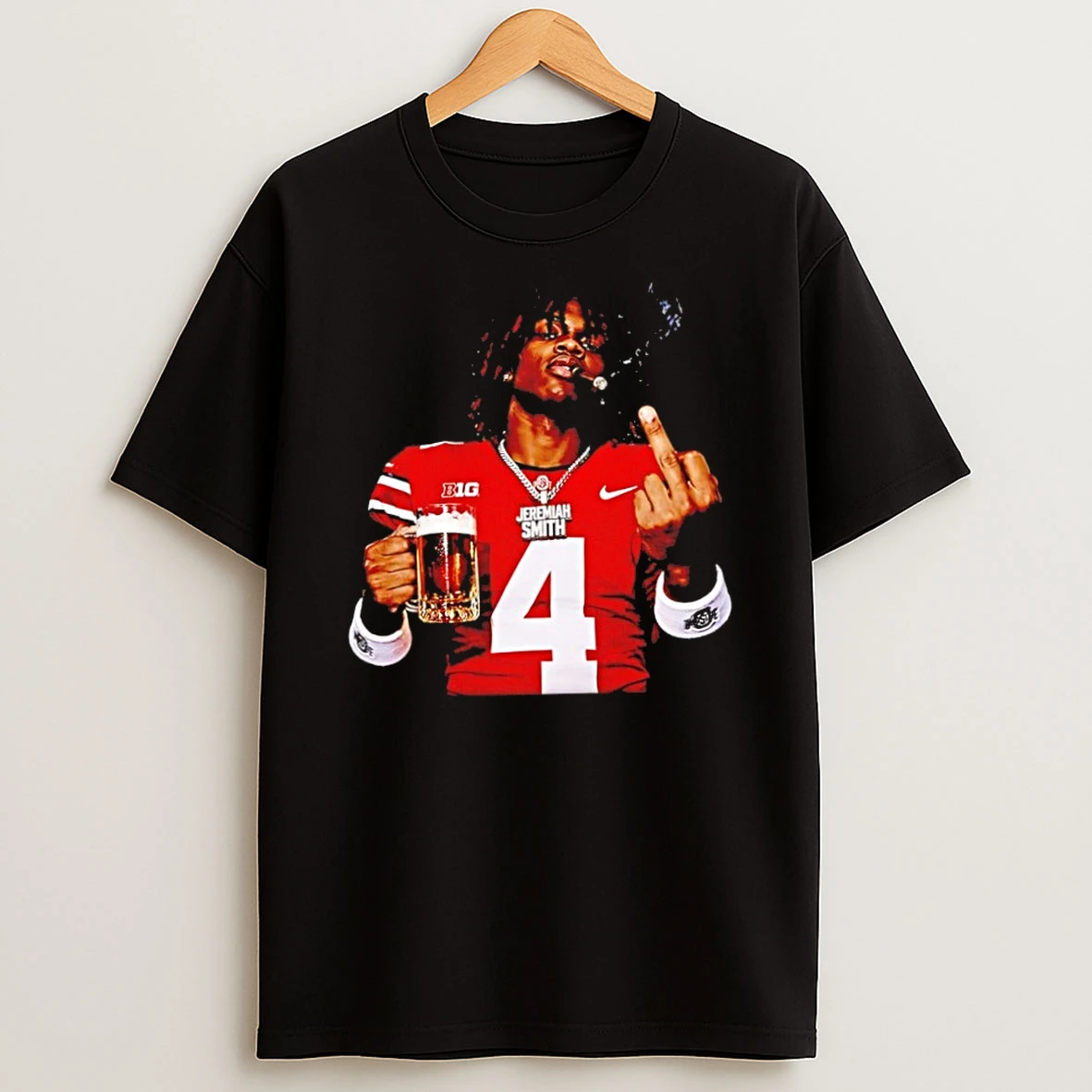 Classic Jeremiah Smith Ohio State Buckeyes Ncaa Football Middle Finger Smoking And Beer T Shirt