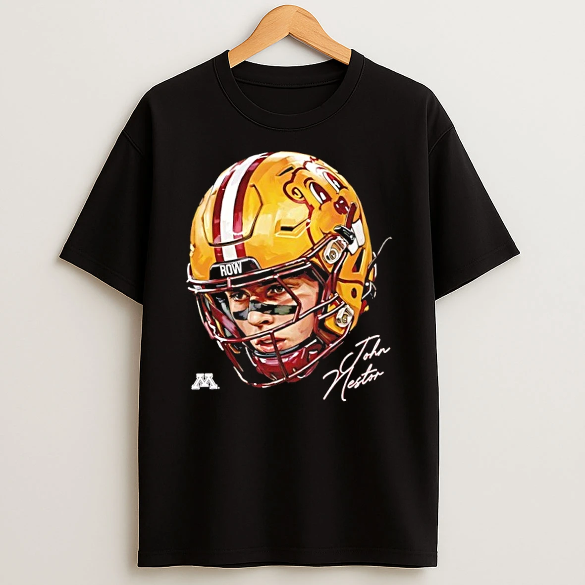 Classic John Nestor Minnesota Golden Gophers Football Swag Head Signature T Shirt