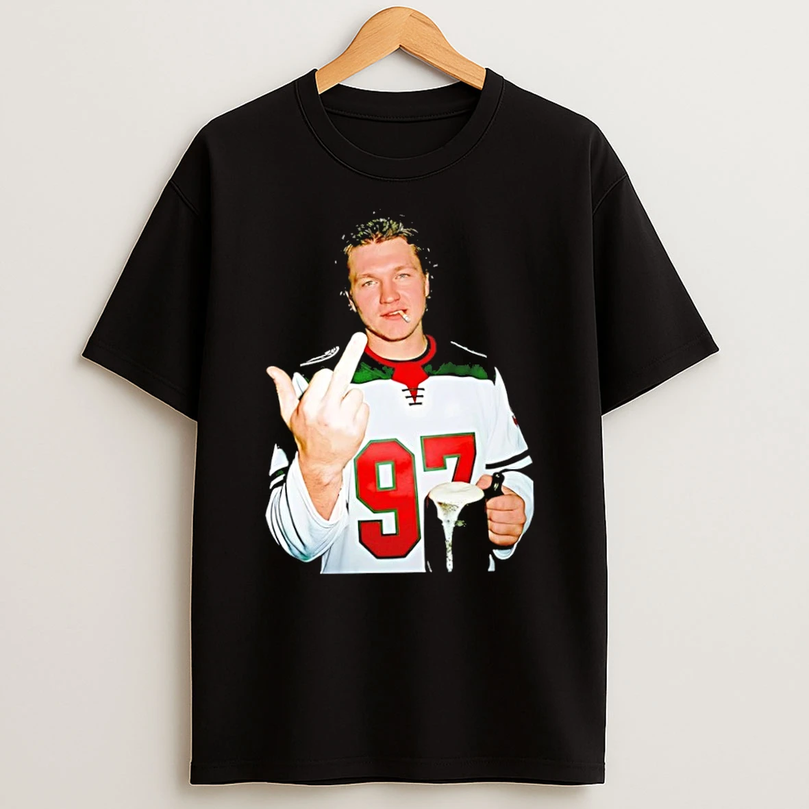 Classic Kirill Kaprizov Minnesota Wild Nhl Hockey Middle Finger Smoking And Beer T Shirt