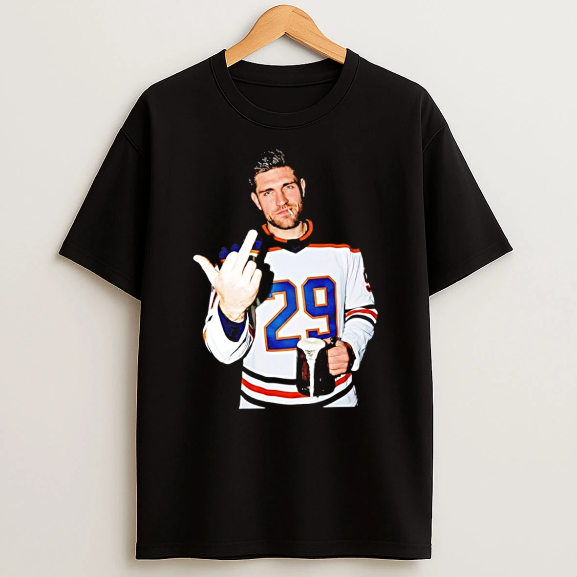 Classic Leon Draisaitl Edmonton Oilers Nhl Hockey Middle Finger Smoking And Beer T Shirt