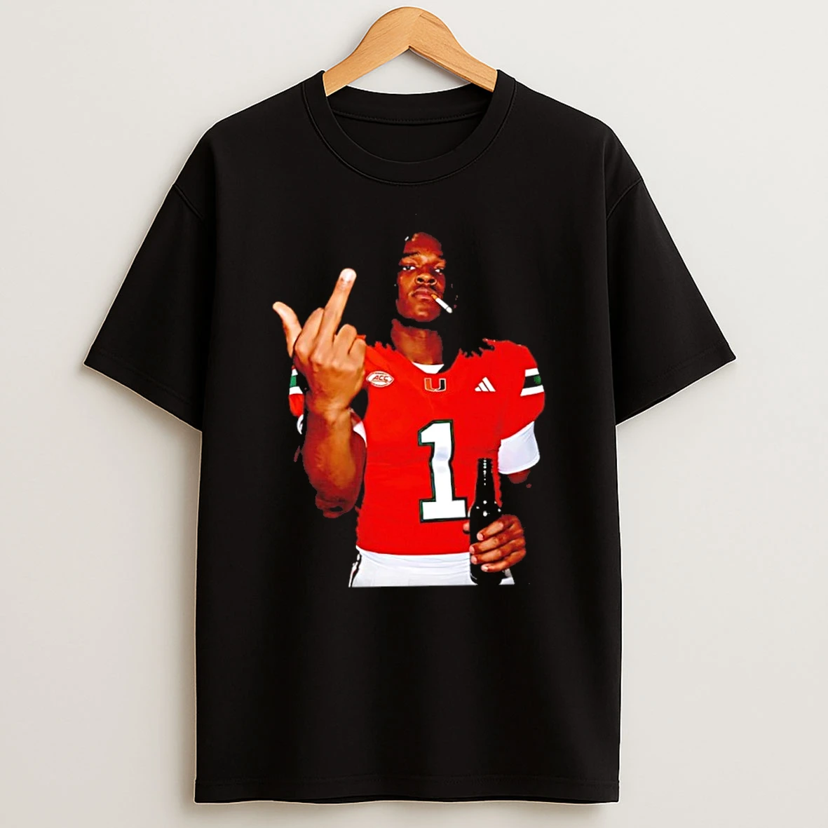 Classic Malachi Toney Miami Hurricanes Ncaa Football Middle Finger Smoking And Beer T Shirt