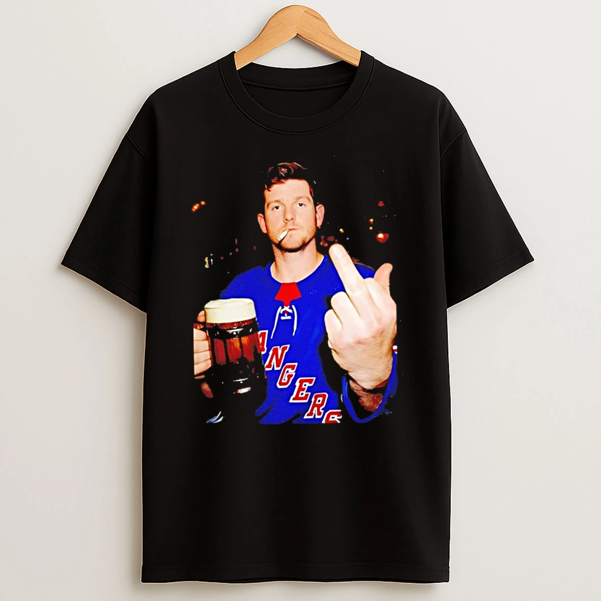 Classic New York Rangers Jonathan Quick Hockey Middle Finger Smoking And Beer T Shirt
