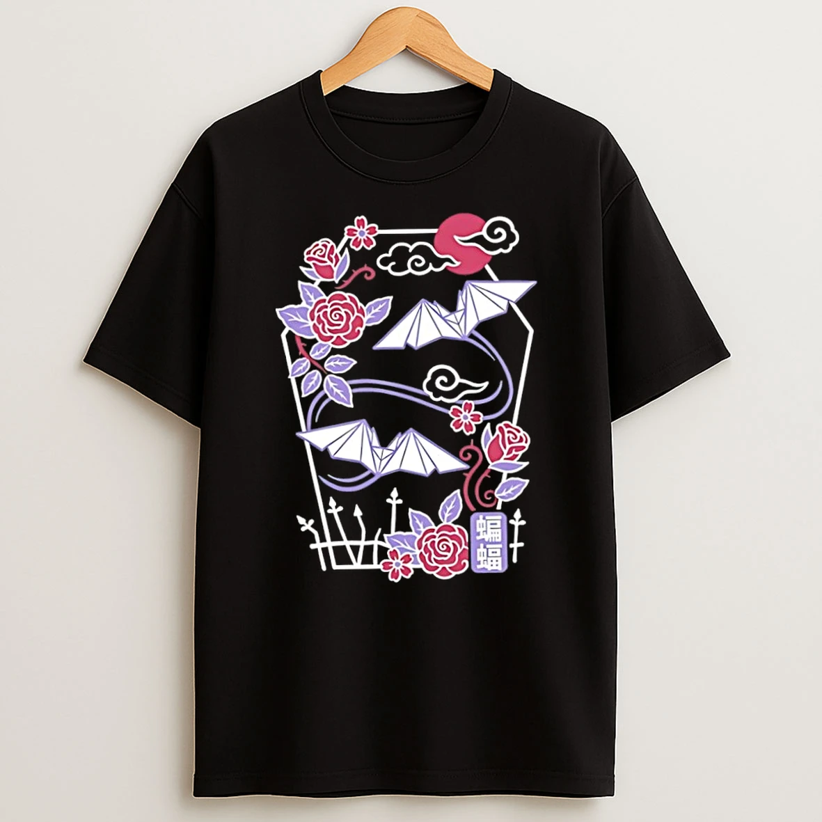 Classic Origami Bat Floral Coffin Japanese Aesthetic T Shirt