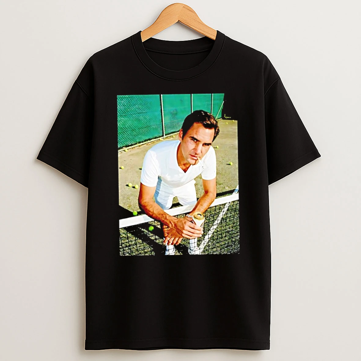 Classic Roger Federer Tennis Player Smoking Beer Photo T Shirt