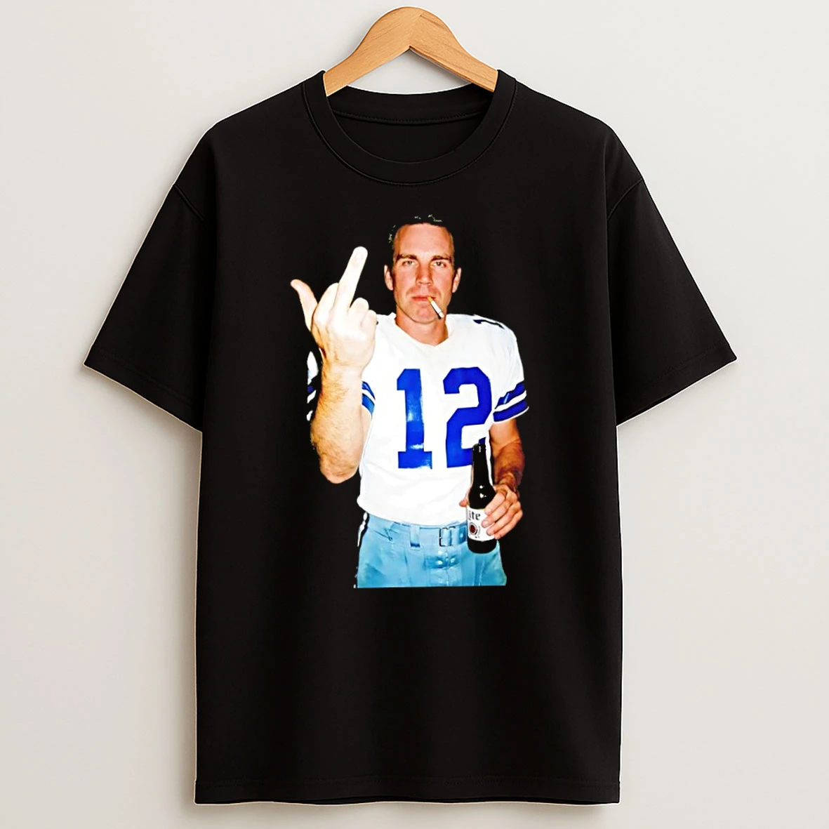Classic Roger Staubach Dallas Cowboys Middle Finger Smoke A Cigars And Beer T Shirt