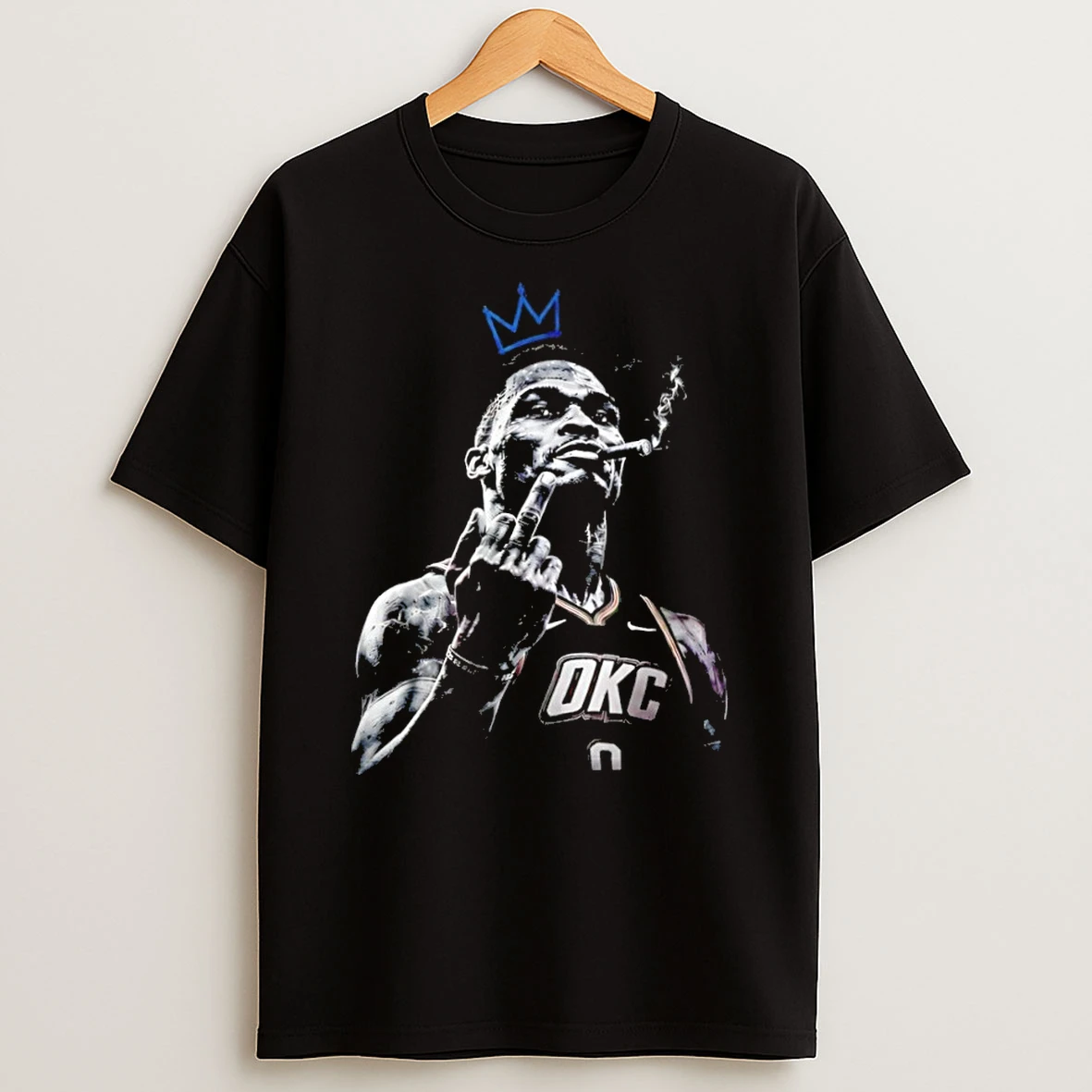 Classic Russell Westbrook Oklahoma City Thunder Crown Middle Finger T Shirt