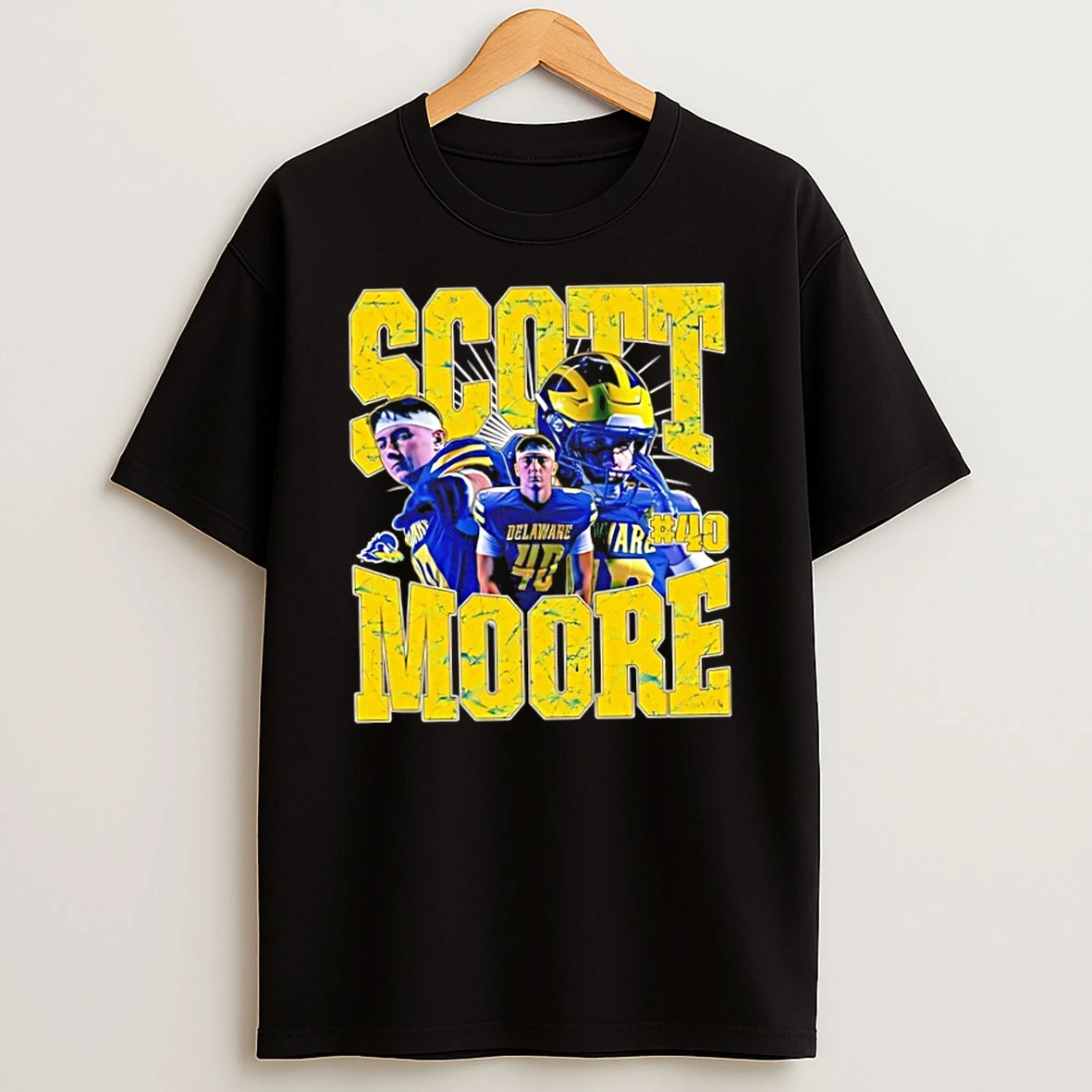 Classic Scott Moore 40 Delaware Blue Hens Football Collage Graphic T Shirt