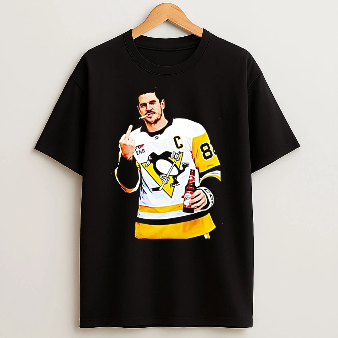 Classic Sidney Crosby Pittsburgh Penguins Middle Finger Smoking And Beer T Shirt