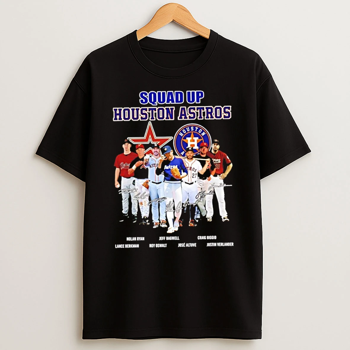 Classic Squad Up Houston Astros Nolan Ryan Jeff Bagwell Craig Biggio Lance Berkman Roy Oswalt Signatures T Shirt
