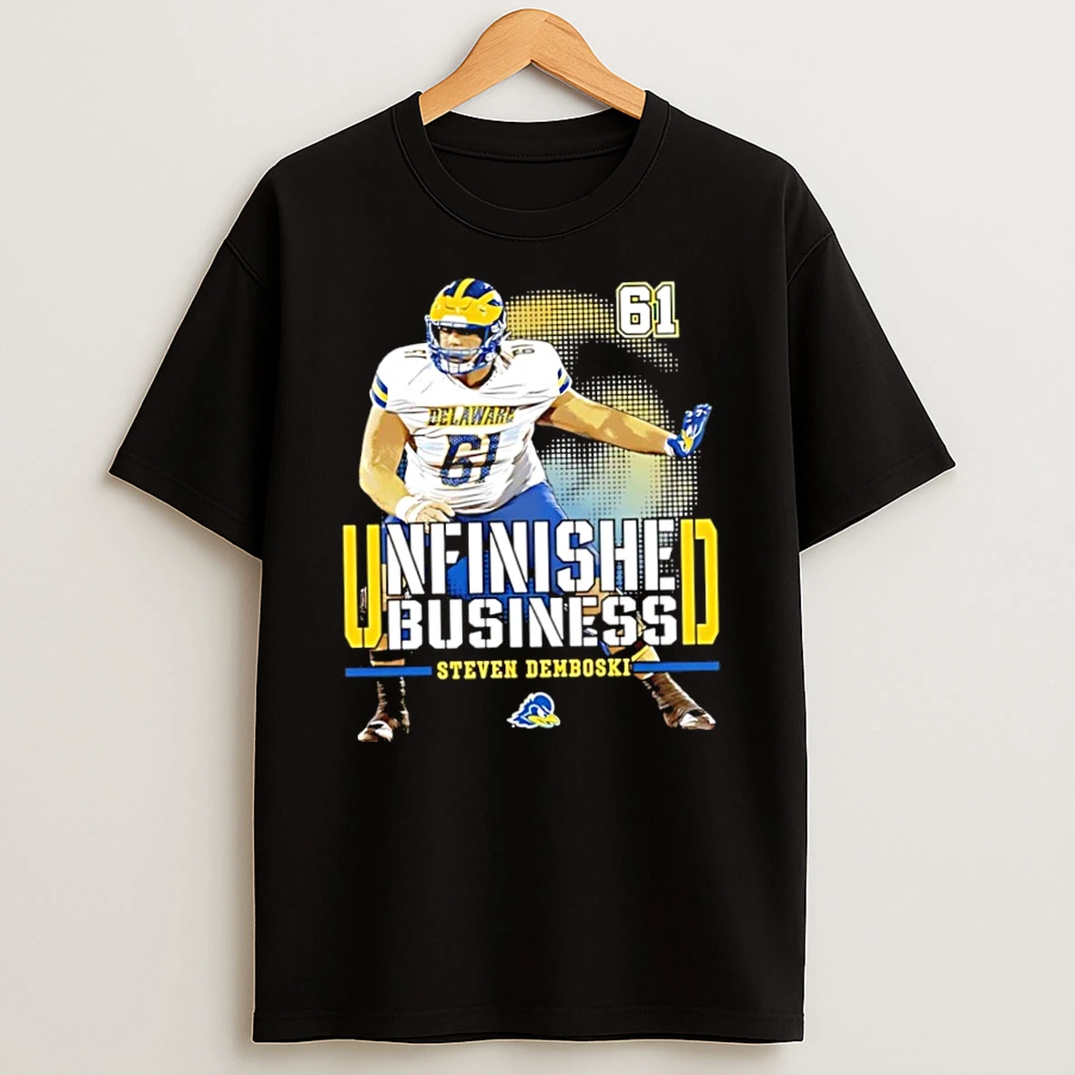 Classic Steven Demboski 61 Delaware Blue Hens Football Unfinished Business T Shirt