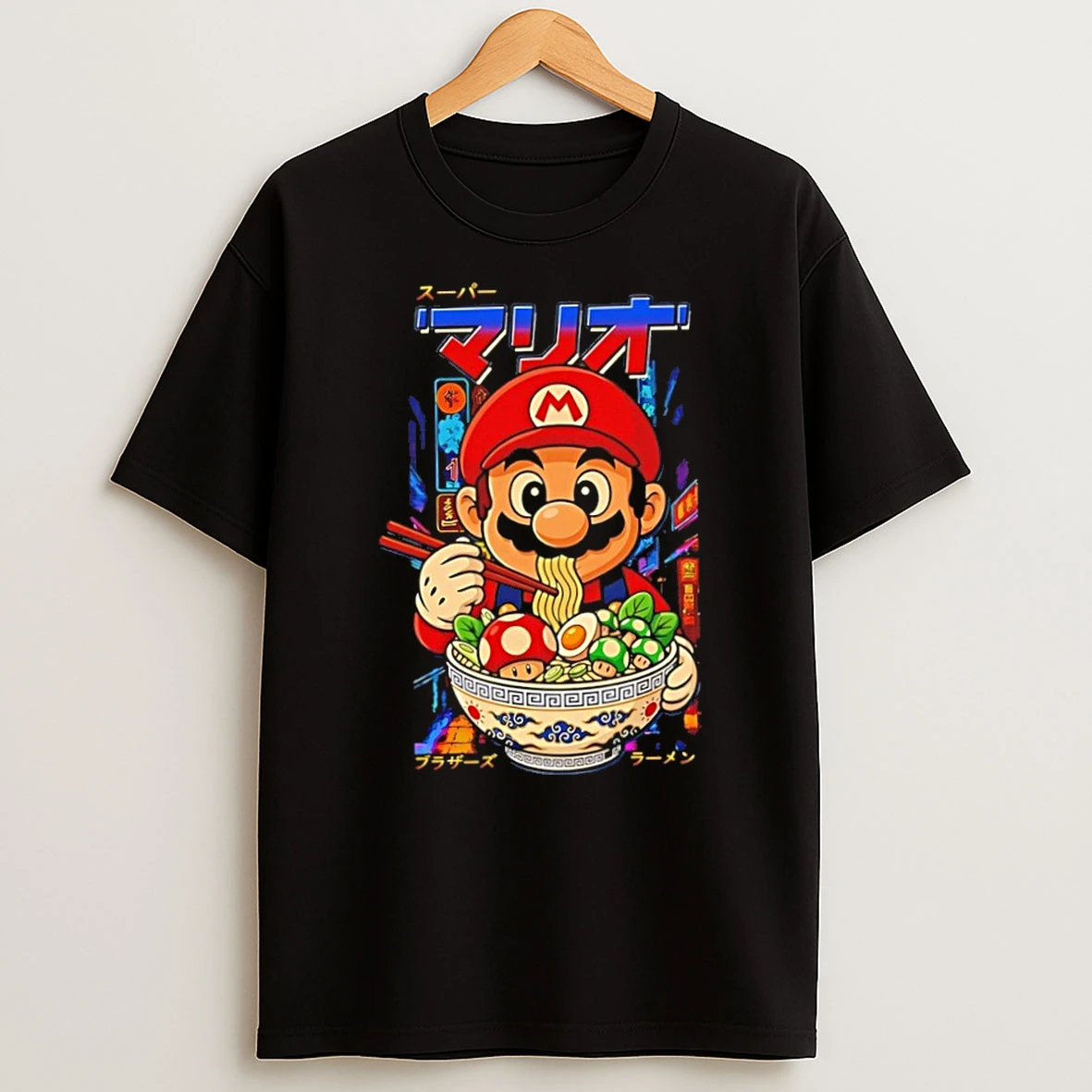 Classic Super Mario Brothers Ramen Level Up Nintendo T Shirt