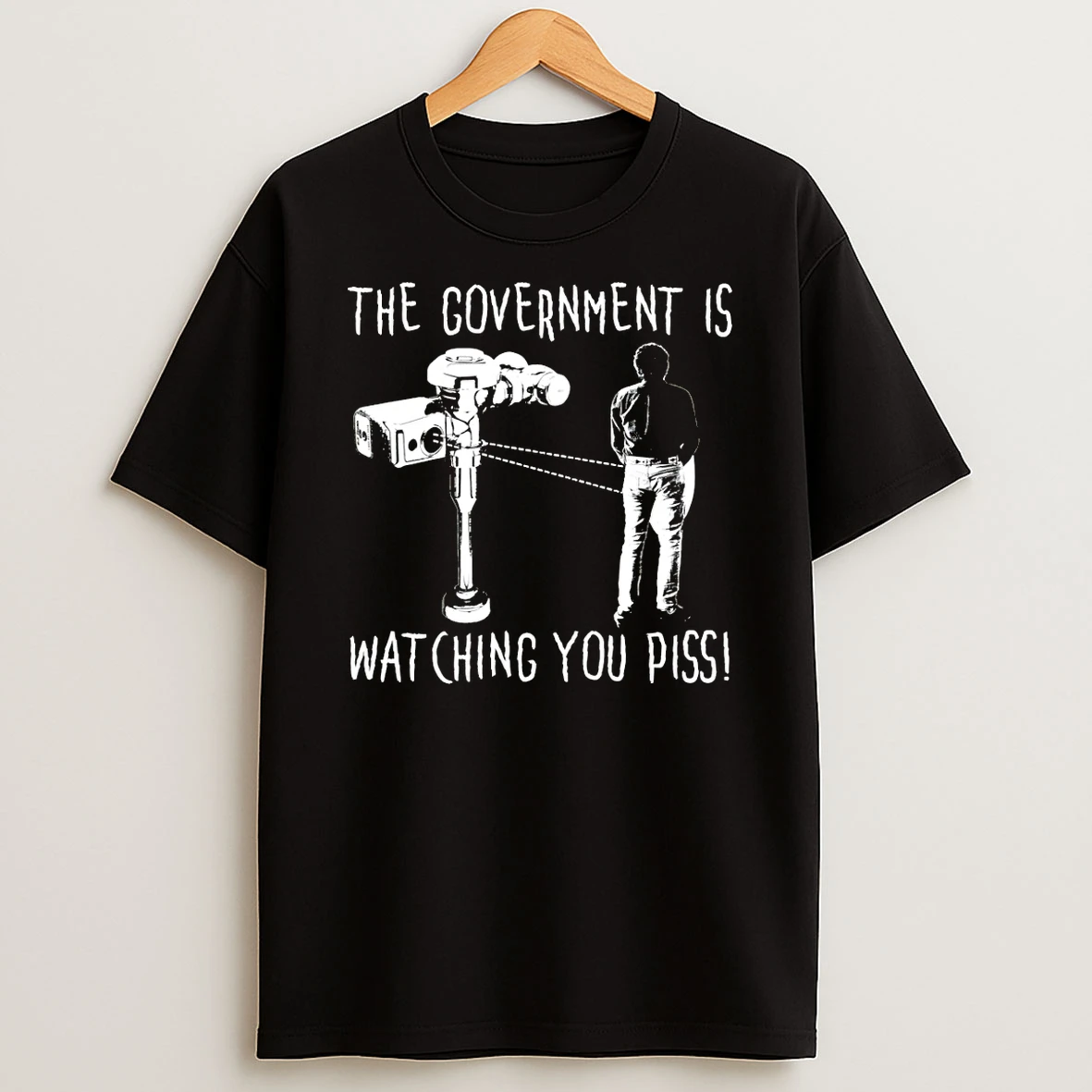 Classic Surveillance Toilet Flusher Man The Government Is Watching You Piss T Shirt
