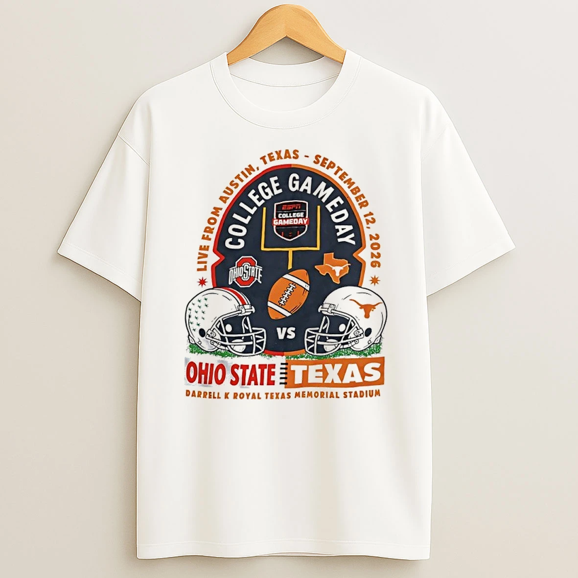 Classic Texas Longhorn Vs Ohio State Buckeyes 2026 College Gameday Helmet T Shirt