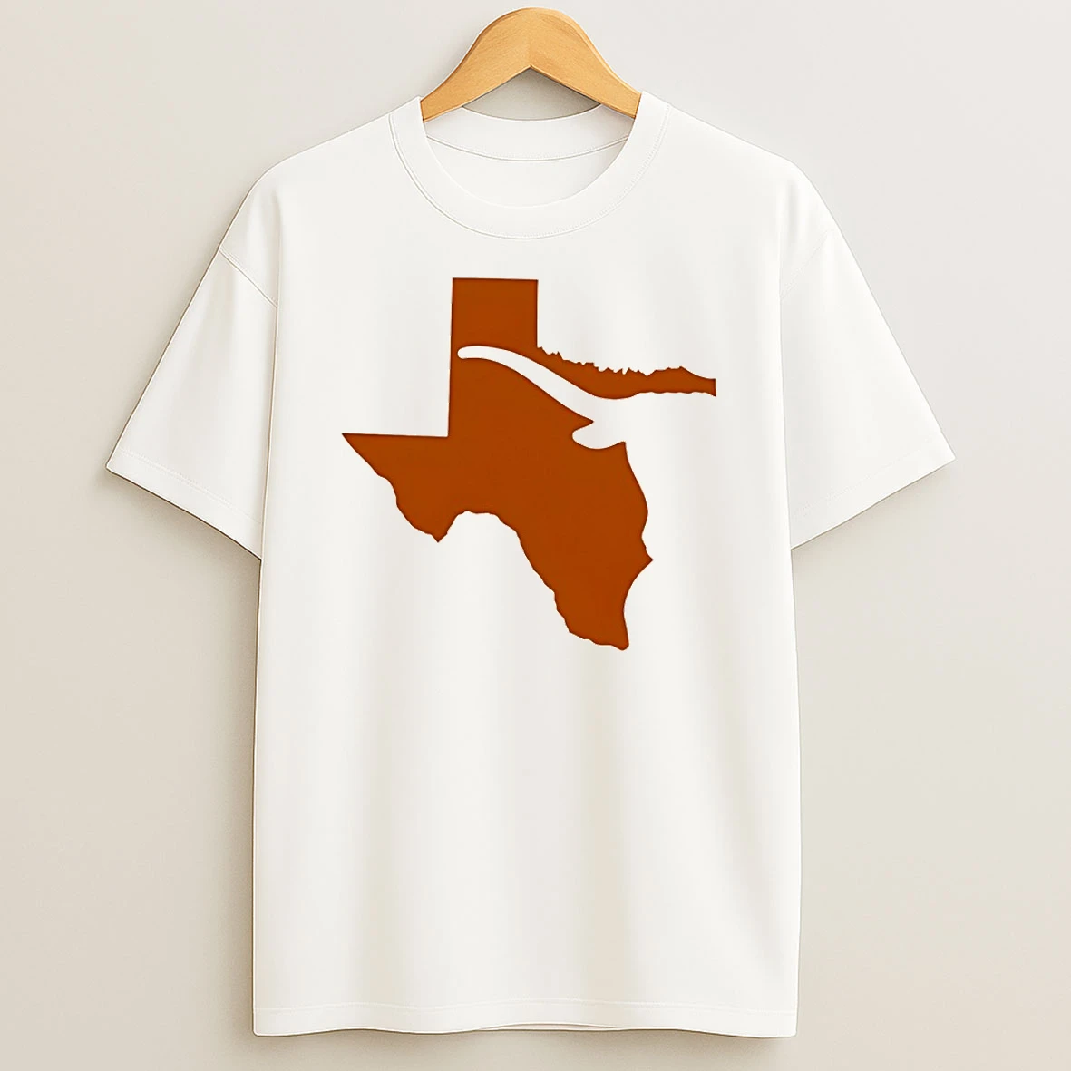 Classic Texas State Outline With Longhorn Steer Silhouette Orange T Shirt