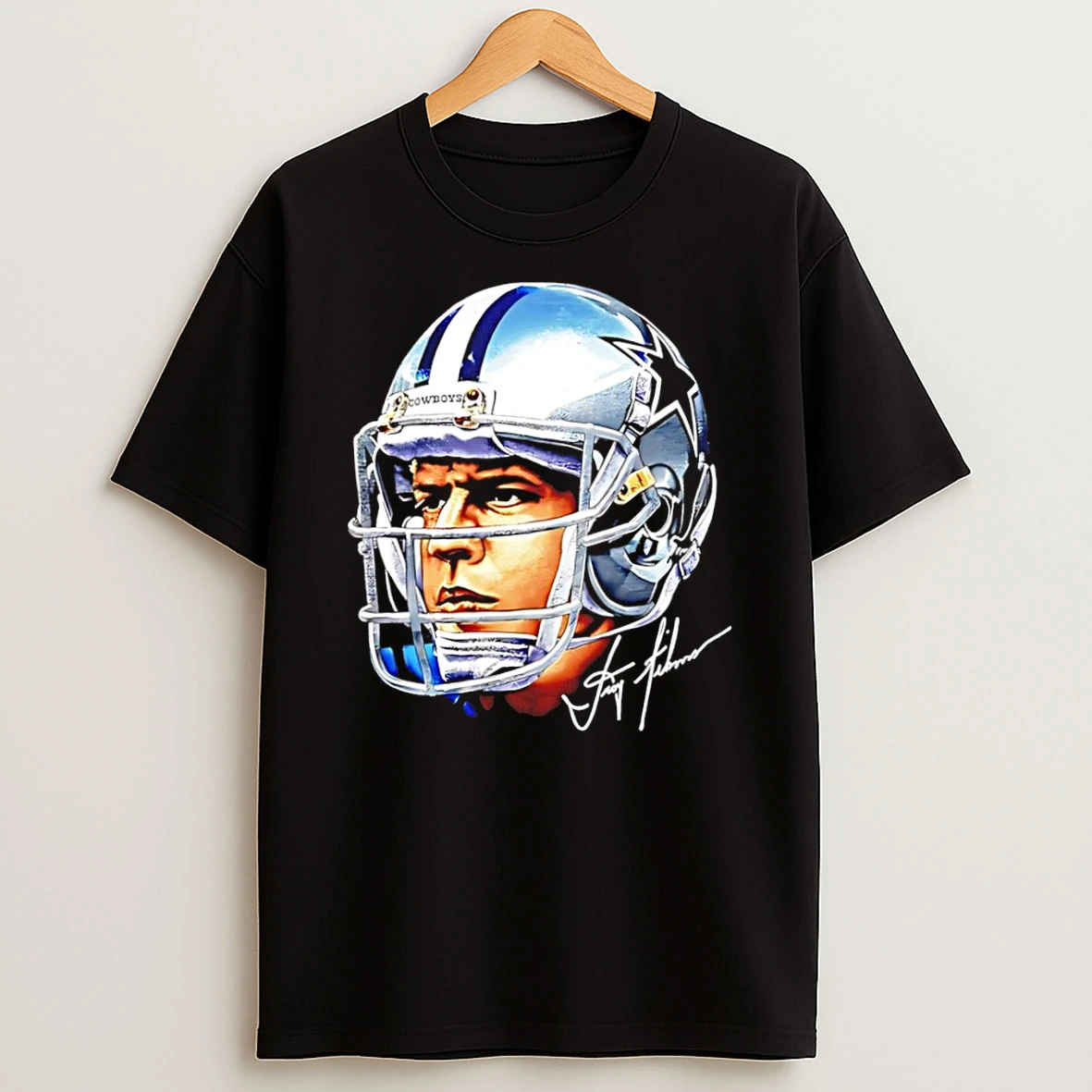 Classic Troy Aikman Dallas Cowboys Football Swag Head Signature T Shirt