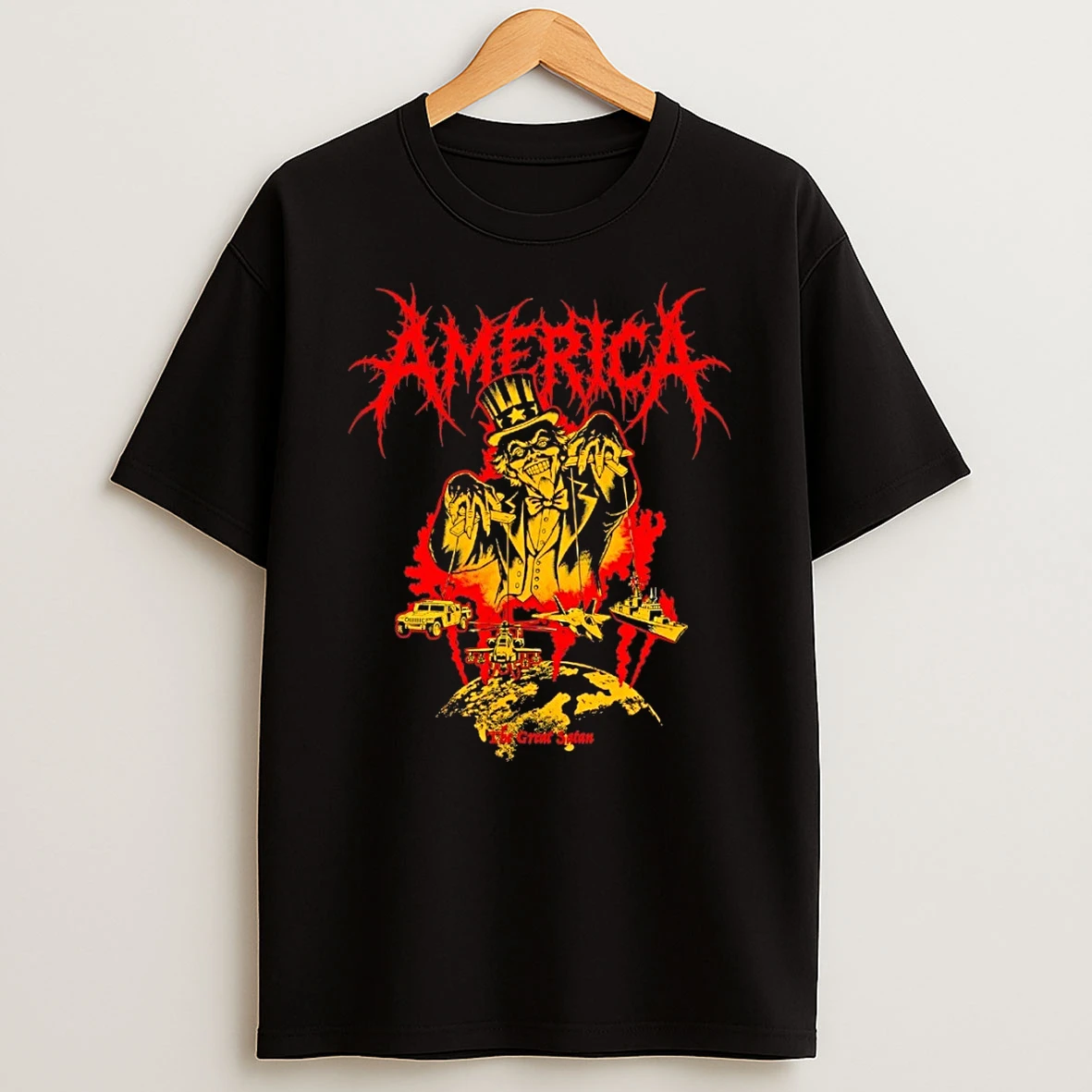Classic Uncle Sam Puppet Master Military Vehicles Global Domination America The Great Satan T Shirt