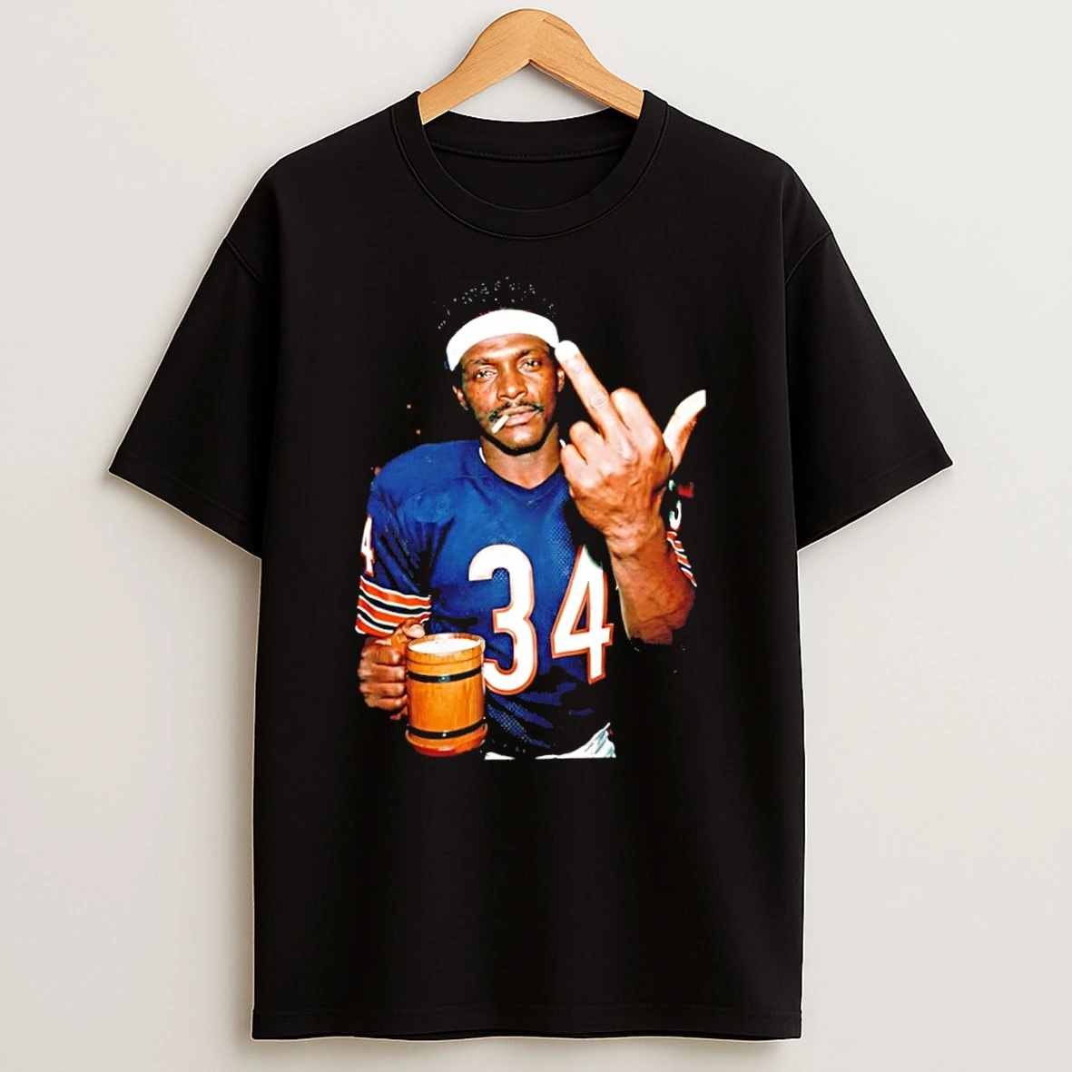 Classic Walter Payton Chicago Bears Smoking Middle Finger And Beer T Shirt