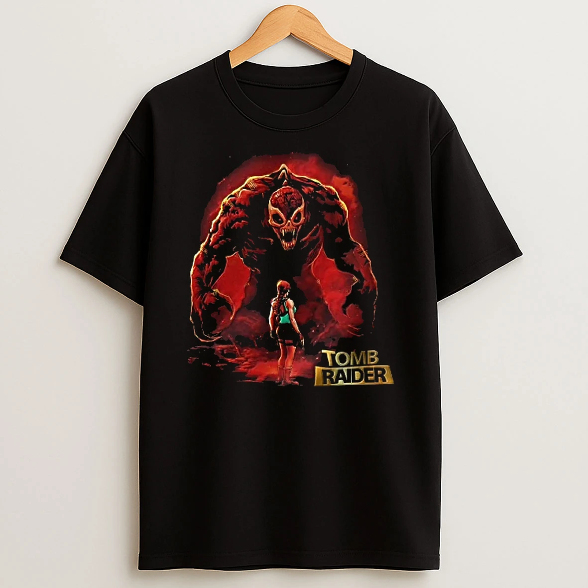 Officials Lara Croft Tomb Raider Monster Faceoff Horror Adventure Video Game T Shirt Sweatshirt