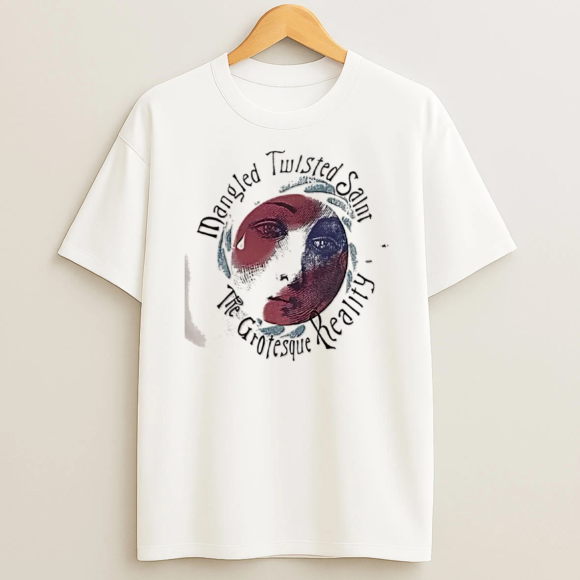 Officials Mangled Twisted Saint The Grotesque Reality Woodcut Crying Moon Face Circle T Shirt Sweatshirt