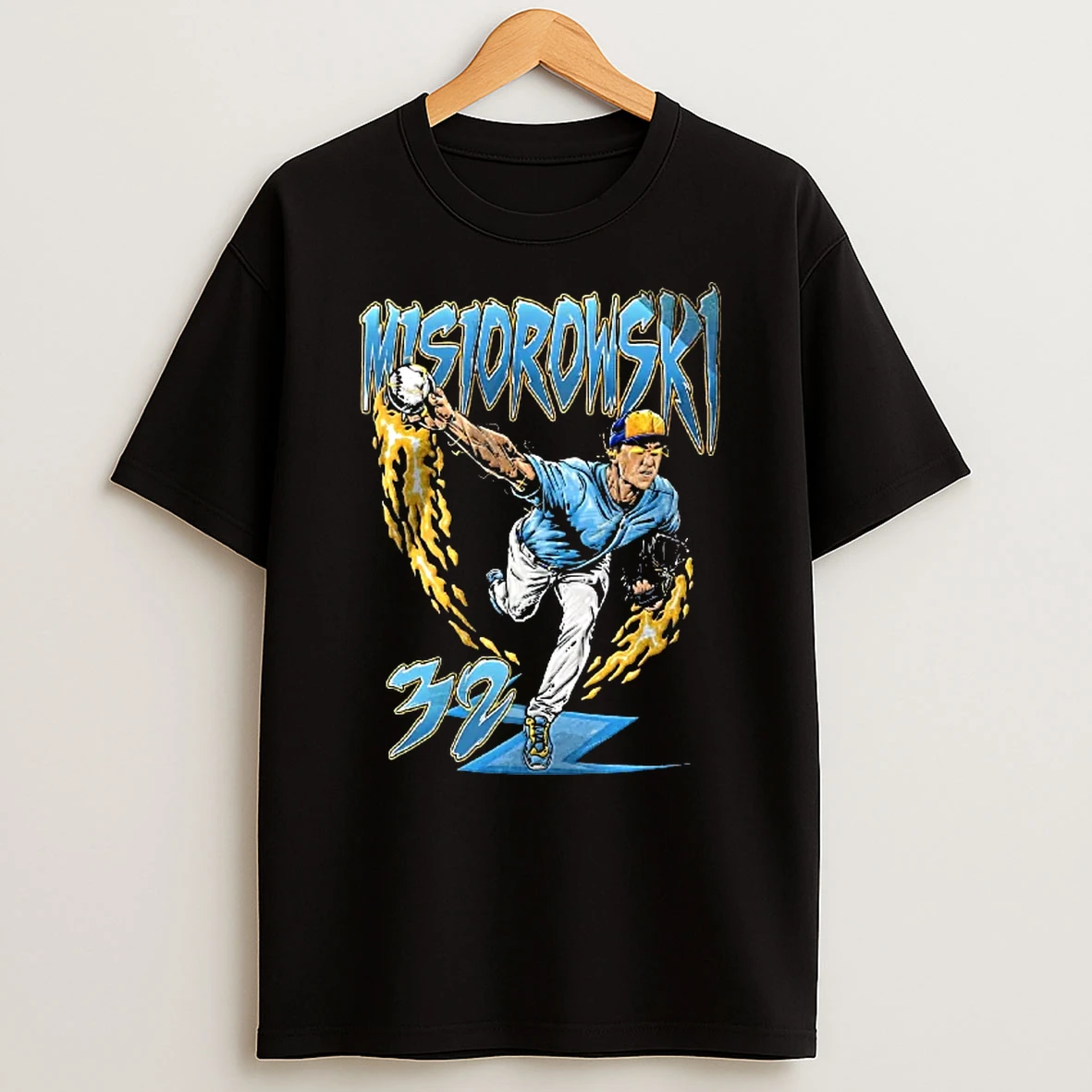 Officials Misiorowski 32 Baseball Pitcher Throwing A Flaming Ball Youth T Shirt Sweatshirt