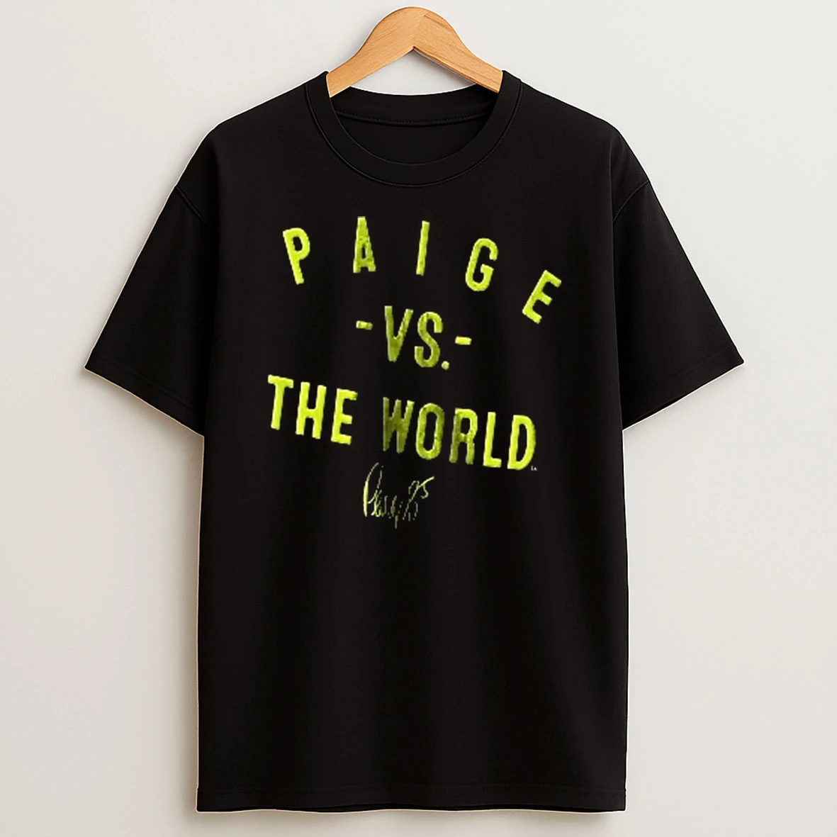 Officials Paige Vs The World Bueckers Lime Green Arched Typography Cursive Signature Men T Shirt Sweatshirt