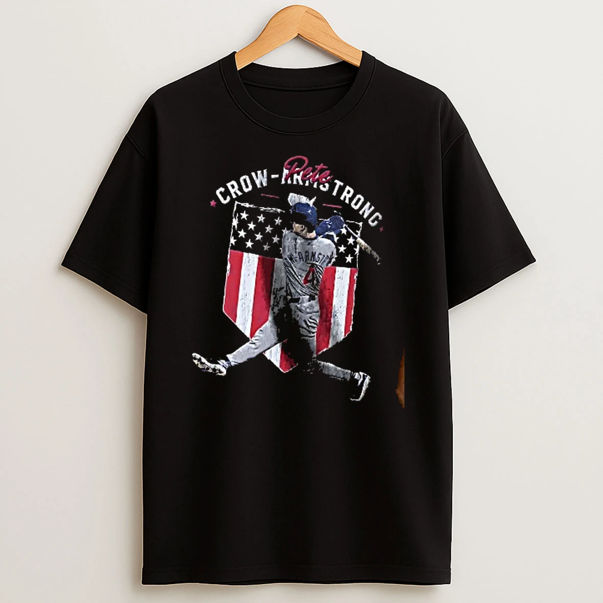 Officials Pete Crow Armstrong Batter Swing Distressed American Flag Shield Men T Shirt Sweatshirt