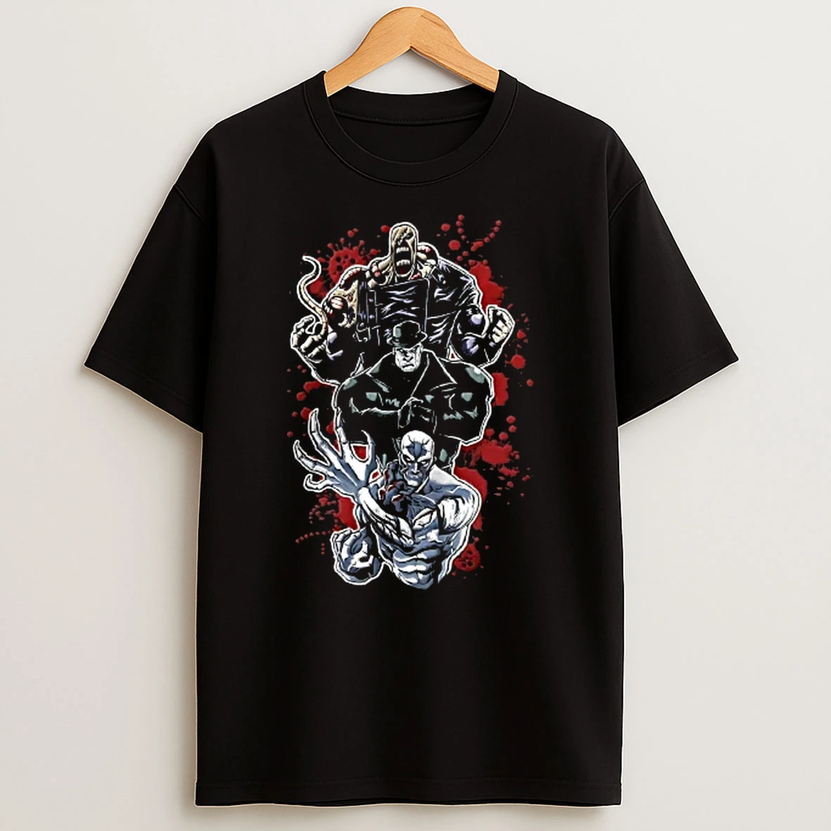 Officials Resident Evil Nemesis Mr X Tyrant Stacked Monsters Red Splatter Background T Shirt Sweatshirt