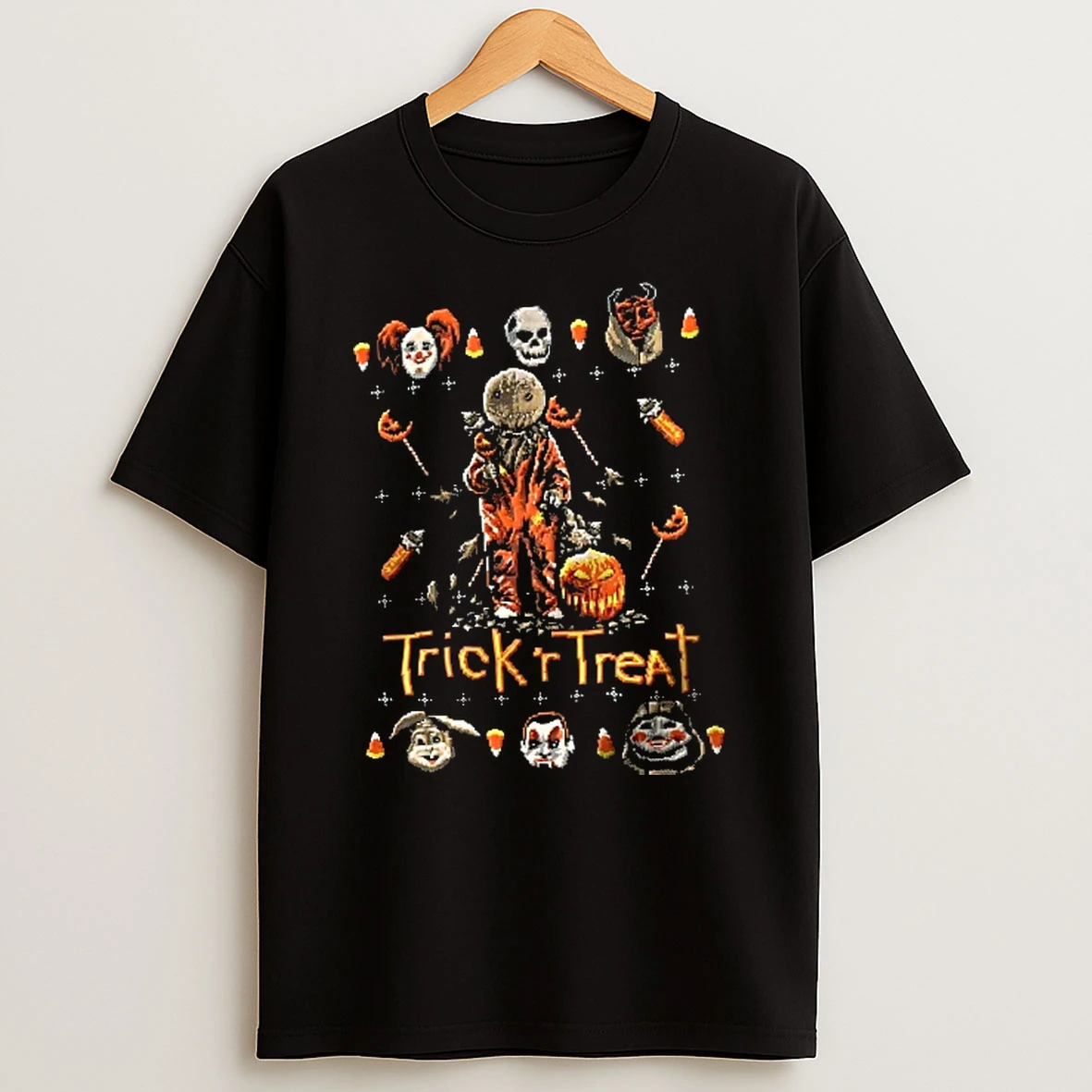 Officials Sam Halloween Trick Are Treat Pixel Art Pumpkin Lollipop Candies T Shirt Sweatshirt