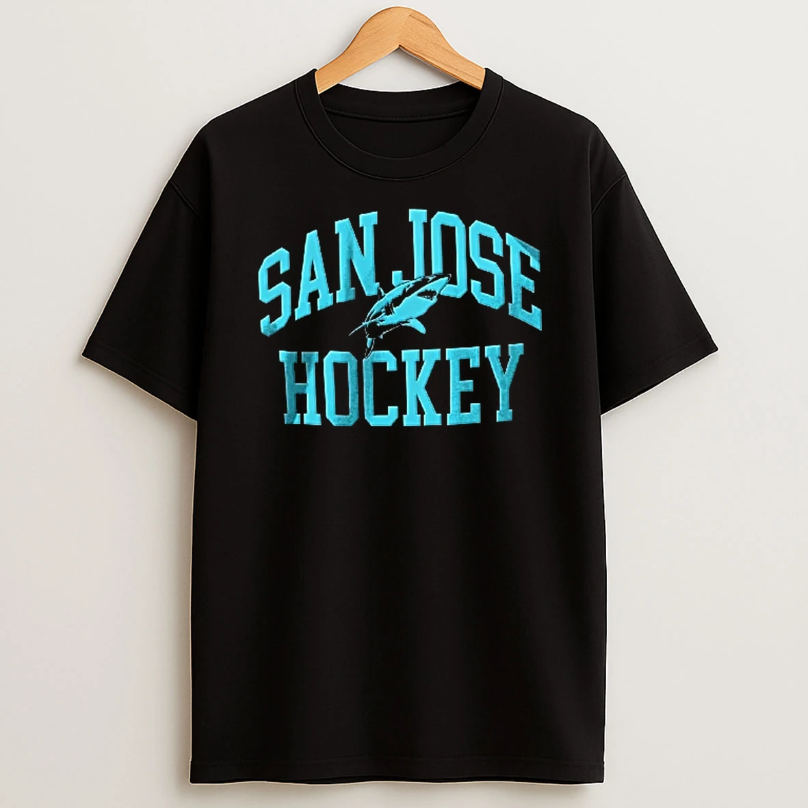 Officials San Jose Hockey Arched Text Teal Halftone Swimming Great White Shark Youth T Shirt Sweatshirt