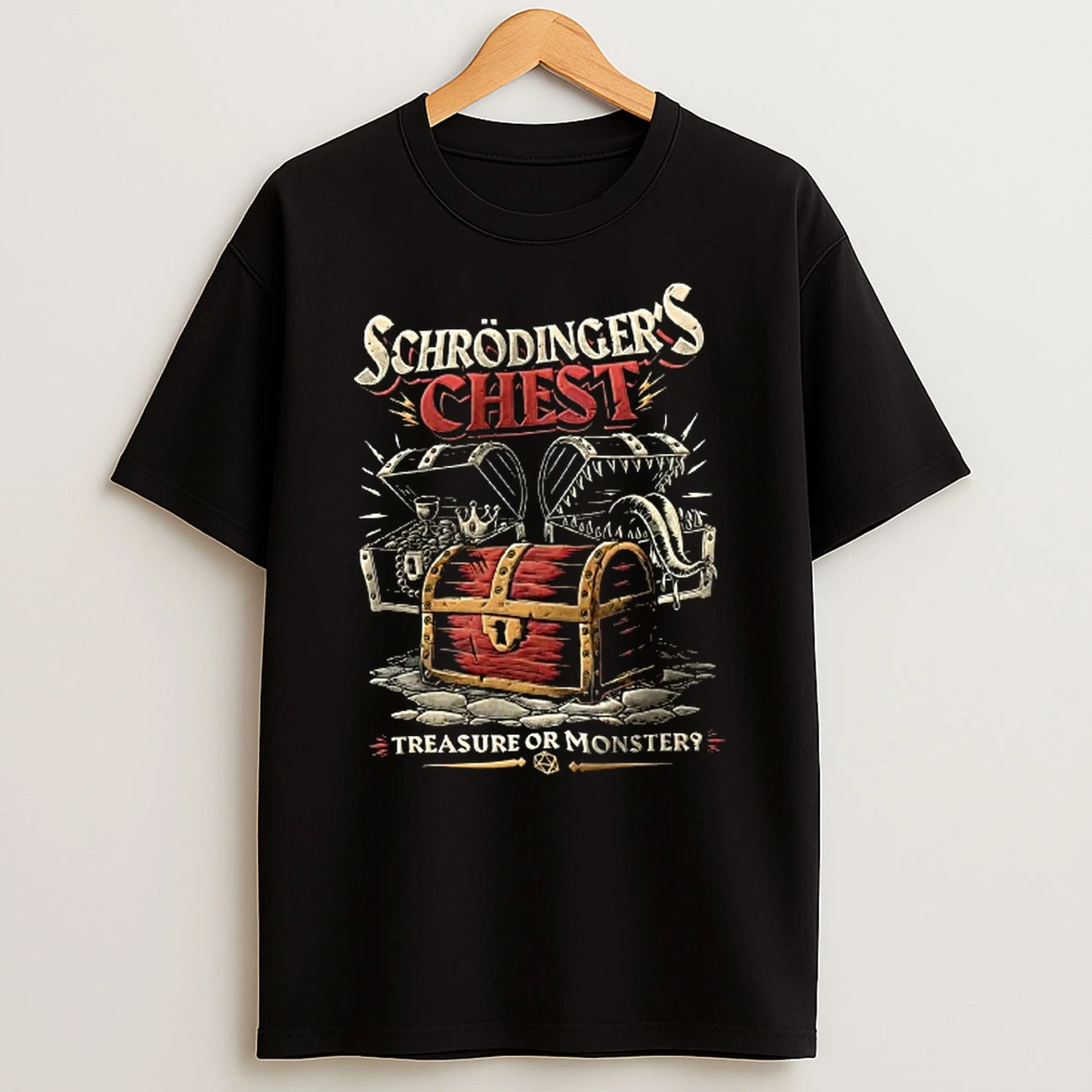 Officials Schrodingers Chest Treasure Or Monster Gold Crown Sharp Teeth Tongue T Shirt Sweatshirt