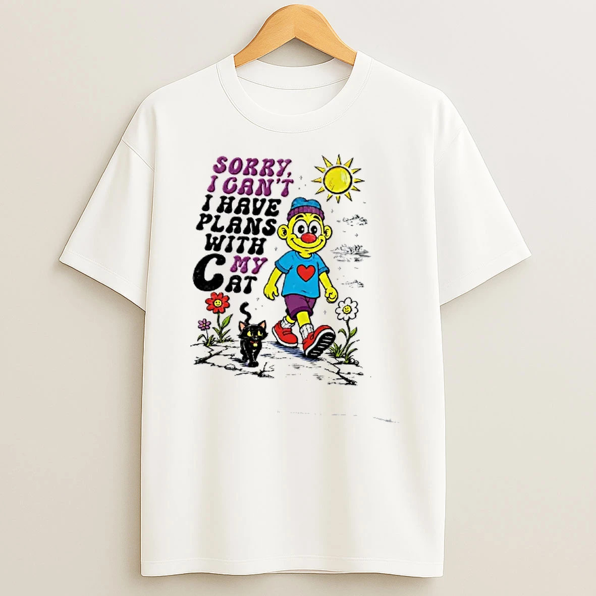 Officials Sorry I Cant Have Plans With My Cat Cartoon Yellow Figure Walking T Shirt Sweatshirt