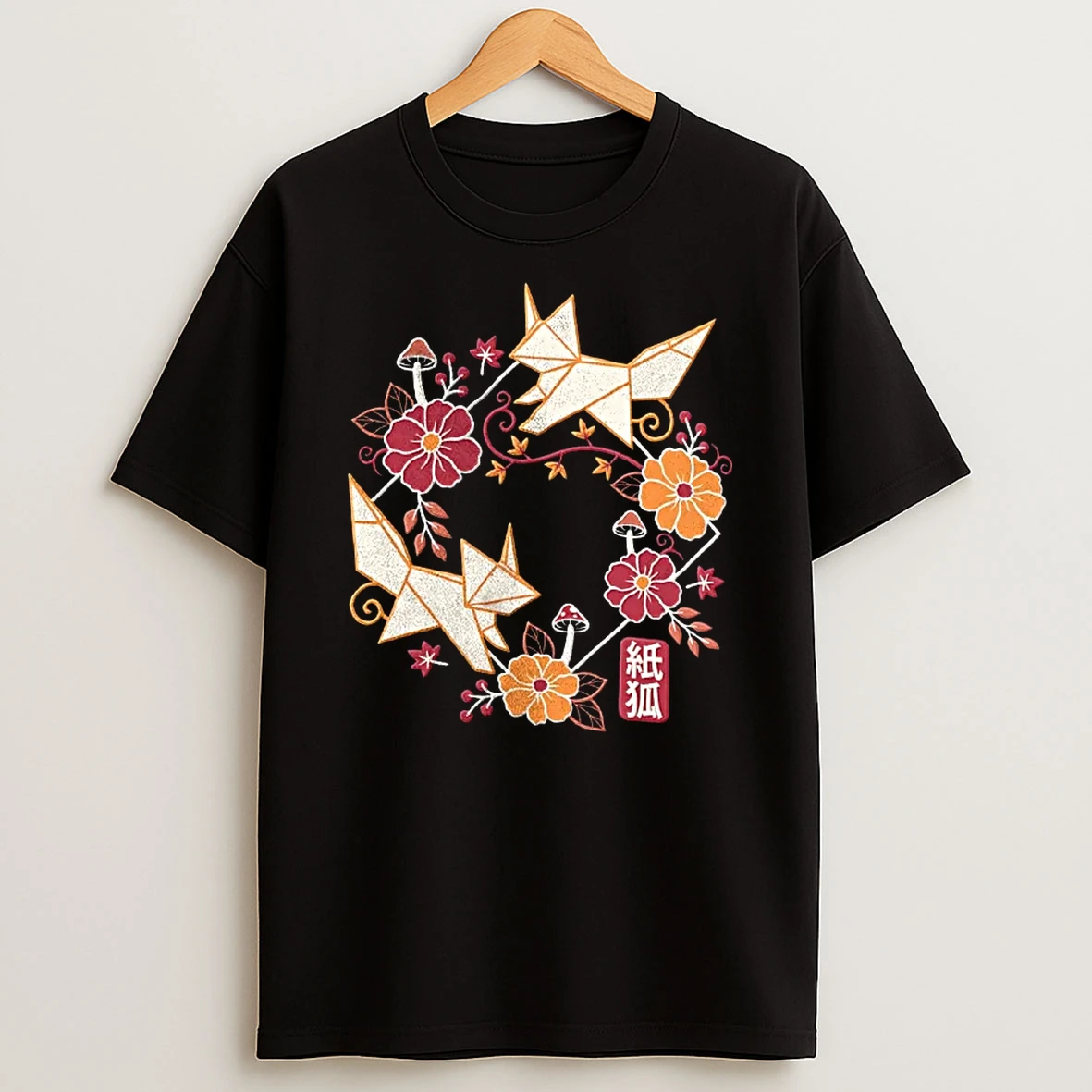 Officials Two Origami Foxes Floral Wreath T Shirt Sweatshirt