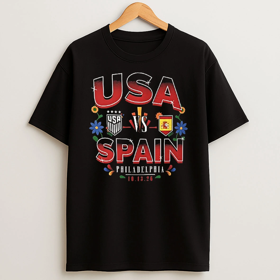 Officials Usa Vs Spain Philadelphia 2026 Country Logos Floral Border Frame T Shirt Sweatshirt